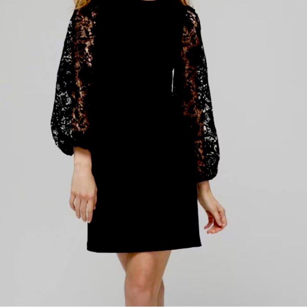 White House Black Market Black Dress with Lace Sleeves